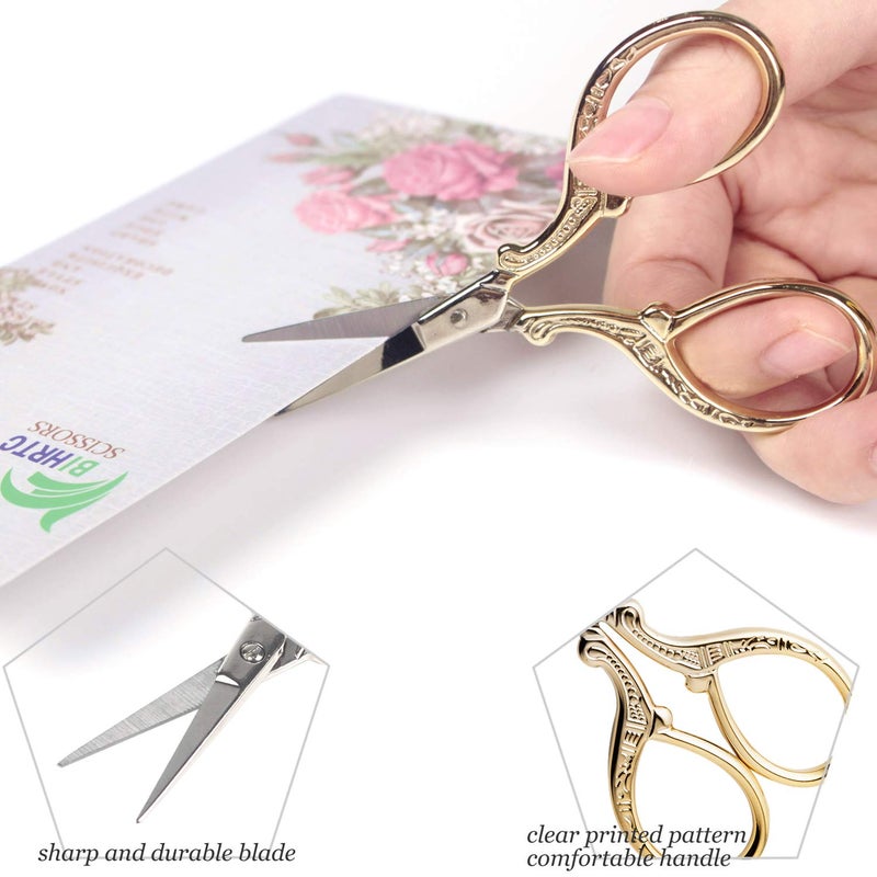 BIHRTC 3.6 Inch Embroidery Scissors Small Sewing Stainless Steel Tip Classic Scissors DIY Tools Dressmaker Shears Scissor for Craft Needlework Artwork Everyday Use Gold - Image 3